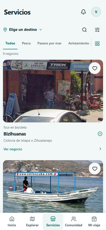 Captura actual de los servicios costeros de Costa Inteligente